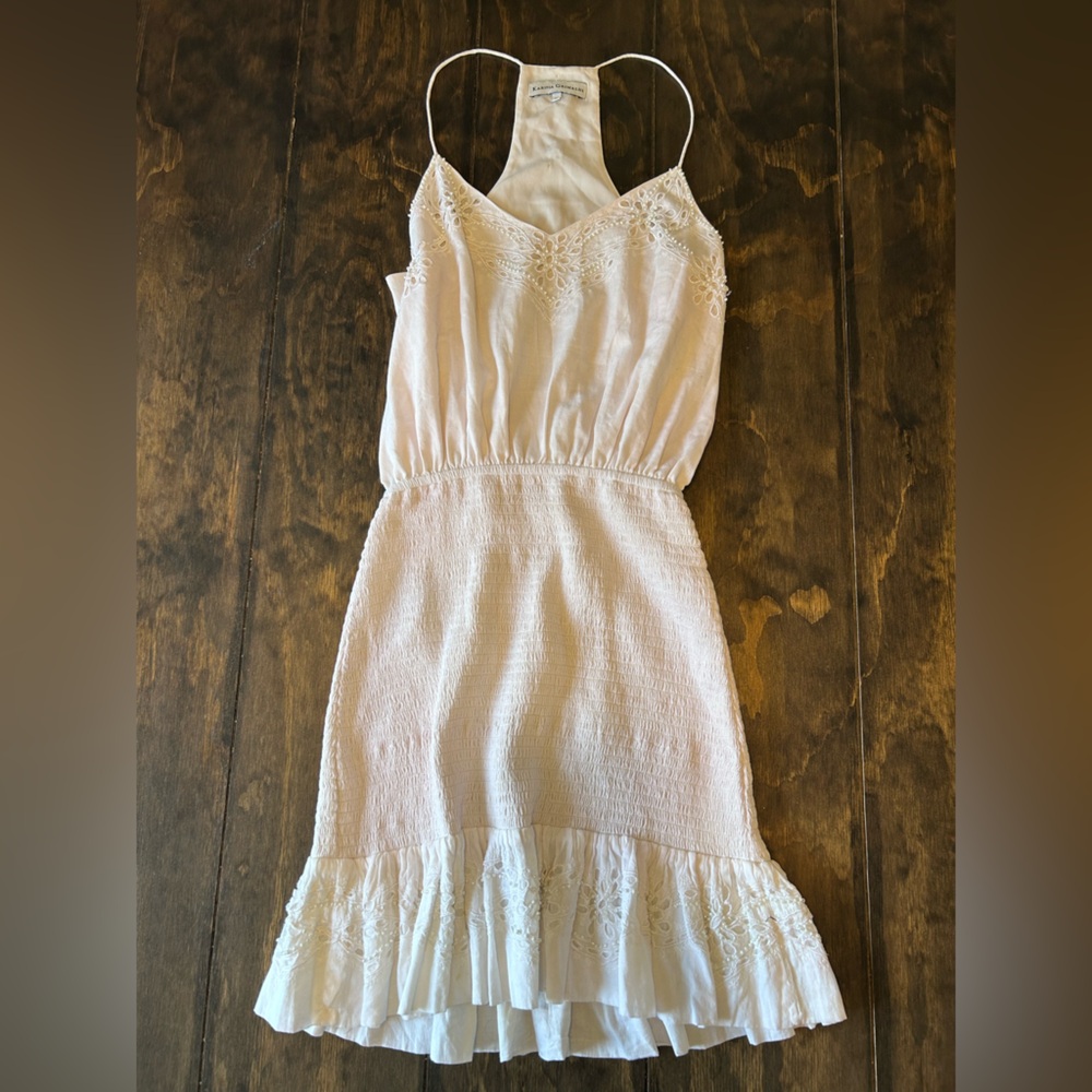 Karina Grimaldi White Beaded Pearl Ruffle Dress